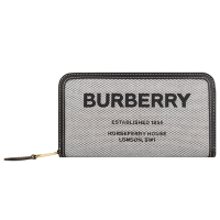 BURBERRY - 黑標字母帆布ㄇ型拉鍊長夾(黑灰x黑邊)