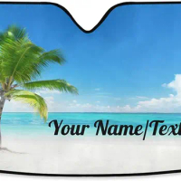 Custom Palm Tree Beach Car Windshield Sunshade, Add Your Phone Number or Text Name Into Window Sunshades, Blocks Sun Visor Prote