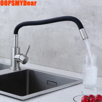 Kitchen Faucet Flexible 360 Degree Swivel Rubber Pipe Tap Sink Hot Cold Mixer Crane Deck Mount SUS304 Stainless Steel Torneiras