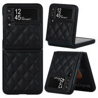 Galaxy Z Flip 5 4 3 Luxury Leather Rhombus Phone Case for Samsung Z Flip5 Flip4 Flip3 5G Protective Shockproof Shell Cover