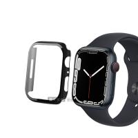 全包覆經典系列 Apple Watch Series 9/8/7 45mm 9H鋼化玻璃貼+錶殼 一體式保護殼(黑色)