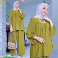 AS - Ayyara Setelan Jumbo Crinkle Airflow Premium Wanita Muslim Baju Nyaman Celana Panjang Dewasa At