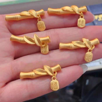 Pure 24K Yellow Gold Pendant Women 999 Gold Bamboo Fu Necklace Pendant 1pcs