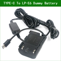 DR-E6 USB Type-C LP-E6 Dummy Battery Power Adapter DC coupler For Canon EOS 70D 80D 90D EOS 5D Mark III R6 6D Mark II 7D Mark II
