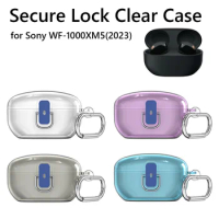 Clear Case Shell Secure Lock Transparent Protector Case Anti-drop with Carabiner for Sony WF-1000XM5 (2023) Wireless Earbuds