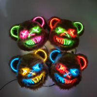 Hot Sales Halloween Luminous LED Mask Cosplay Bloody Bear Mask Horror Cosplay Killer Neon Light Mask Ball Costume Supplies