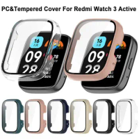 Full Cover Protective Case New PC+Tempered Smart Cover Shell Hard Accessories Screen Protector Redmi Watch 3 Active