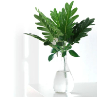 1Pc 9 Forks Artificial Green Plant Leaf Lacy Tree Philodendron Selloum Fake Plants Leaves DIY Home Room Decoration
