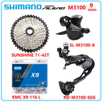 SHIMANO ALIVIO M3100 1X9 Speed Kit for MTB Bike 9V Rear Derailleur 36/40/42T Cassette KMC X9 Chain M3100 Groupset Bicycle Parts