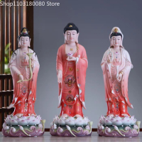 50cm Red-clothed painted ceramic Guanyin Amitabha Mahasthamaprapta Bodhisattva stand Buddha statue Three Saints of the West