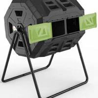 2021 Upgraded Tumbling Composter with Compost Thermometer - Dual Chamber Garden Compost Bin(43 Gal, Green)