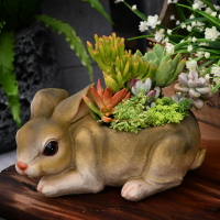 歐式大號兔子多肉植物花盆創意可愛仿真動物造型盆栽樹脂園藝擺件