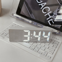 簡約黑白鏡面LED聲控鬧鐘ins床頭臥室桌面數字顯示器智能電子時鐘