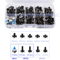 180Pcs Tactile Push Button Switch Mini Micro Momentary Tact Assortment Kit 4 Pin 6 Pin 6mm ON OFF Keys Button Switches With Box