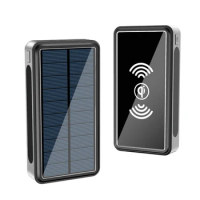 Portable Solar Power Bank Wireless Charger for iPhone 15 Samsung Xiaomi Powerbank 30000mAh Poverbank Smartphone Battery Charger