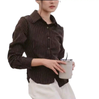 pinokio-luna strip kemeja fitted- kemeja wanita fitted - atasan wanita stripe salur basic casual