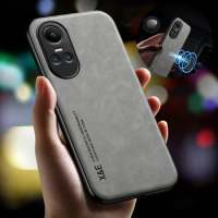 For Reno10 Pro 5G Case Leather Car Magnetic Holder Phone Cover For OPPO Reno 10 Pro 10Pro Reno10pro 5G Soft Frame Protect Coque