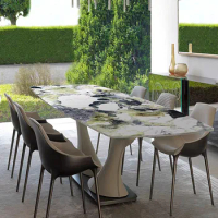 Italian light luxury square marble table villa creative dining table West dining table dining chair combination