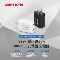 Gigastone PD-7653W GaN 65W極小氮化鎵Type-C 三孔急速快充充電器(白)