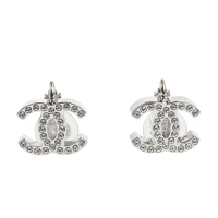 【CHANEL 香奈兒】經典雙C LOGO水讚夾式耳環(銀色)