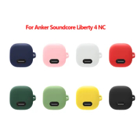 For Anker Soundcore Liberty 4 NC Solid Color Silicone Soft Case Soundcore Liberty 4 NC Shockproof Cover Protective with Hooks