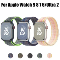 Nylon Sport Loop Strap for Apple Watch Band 49mm 45mm 44mm 41mm 42mm for Nike Wristband Bracelet iWatch 9 8 7 6 5 SE Ultra