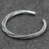 Retro Thai Silver Original Chiang Mai Handmade Silver Open Ended S925 Sterling Silver Twist Men And Women Bangle