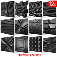 12PC 50x50cm 3d art plaster cut geometric diamond carved wood adhesive bottom wall 3d wall sticker 3d wall panel home decoration
