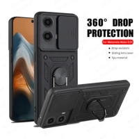 Push Pull Camera Protect Case For Motorola Moto G34 motorolaG34 MotoG34 G 34 Car Magnetic Ring Stand Shockproof Protective Shell
