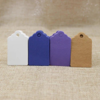 200Pcs DIY white/blue/purple/Kraft Paper Tags Scallop Head Label Luggage Wedding Note Blank price Hang tag 5x3cm