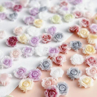 30PCS 8MM 3D Acrylic Rose Flower Nail Art Charms Parts Camellia Accessories Retro Manicure Nails Decoration Supplies Materials