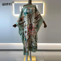 WINYI Fashion Blogger Recommend Popular printed Silk Kaftan Maxi dresses Loose Summer Beach Bohemian kaftan long dress for lady