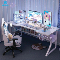Bàn gaming, bàn làm việc chân K cong kèm phụ kiện giá đựng cốc và thanh treo tai nghe, chân sắt 20x4