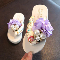 Summer Children's Girls flip-flops Beach Sandals For Kids Teenager Floral Pearls Slippers 5 7 8 10 12 13 14 15 16 Years old New