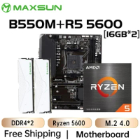 MAXSUN Motherboard Kit AMD B550M with Ryzen 5 5600 CPU DDR4 32GB [16GB*2] 3200MHz Desktop Computer Components Gaming Mainboard