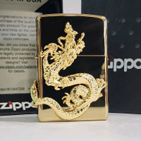 Zippo Original Chinese Dragon 3D emblem Gold Plated Finish 2 sisi Emas