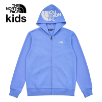 【The North Face 官方旗艦】北面兒童藍色大尺寸刺繡LOGO印花連帽外套｜8DCK0YI