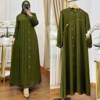 Clara Dress Ceruty Babydoll Premium Gamis Ceruty Babydoll Kombinasi Payet Mutiara Gamis Terbaru Eleg