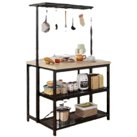 42'' Large Kitchen Island Bakers Rack Microwave Oven Stand Shelf with 3 Tier Storage, Metal Coffee Bar Table,Kitchen Storage