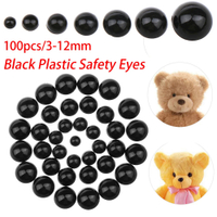 100Pcs 3-12mm Black Plastic Safety Eyes Plush Toy Bears Needle Felting Animals Pups Making Dolls Accessories DIY Crafts