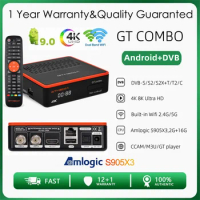 GTMEDIA GT Combo 4K Full HD Smart TV BOX Android 9.0+DVB-S/S2/S2X+T/T2/C,2GB+16GB M3U Satellite TV Receiver Decoder Set Top Box