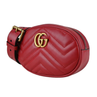 GUCCI GG Marmont 絎縫牛皮拉鍊腰包/腰包(紅色)