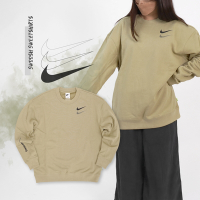 Nike 大學T NSW Swoosh 米黃 奶茶色 男女款 雙勾 標語 衛衣 上衣 長袖 寬版 厚磅  FB1911-718
