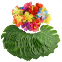 Tropical Plant Leaves Hawaiian Silk Palm Leaves for Wedding Party Home Garden Decoration Artificial Green Plant