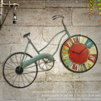 美式復古立體自行車鐵藝壁掛鐘表酒吧咖啡廳餐廳墻壁墻面裝飾時鐘