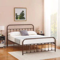 Queen Size Bed Frame Platform With Headboard &amp; Footboard,Steel Slat Support Mattress Foundation Classic Living Room Furniture