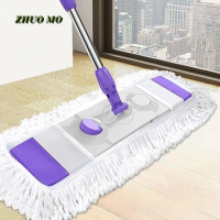 Large Flatbed Mop for Kitchen, Living Room, Household Floor,Cleaning Tools, Cotton Yarn, Lazy Retract Dust, Push Mop Head, 65cm