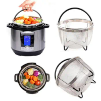 with Handle Stainless Steel Rice Cook Steamer Cage Basket for Electric Pressure Cooker Anti-scald Steamer Fruit Cleaning Basket