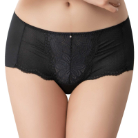 思薇爾 撩波系列M-XL蕾絲中低腰平口內褲(黑色)