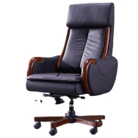 CX Leather Boss Office Chair Household Solid Wood Business Swivel Chair Wooden High-End